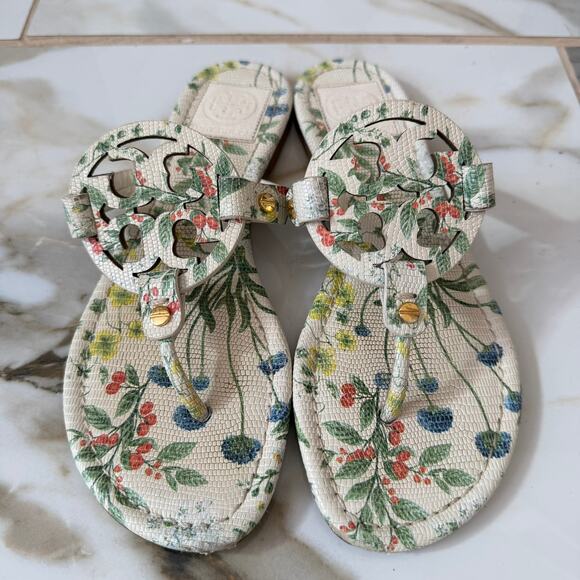 Tory Burch Shoes - Tory Burch Women's Floral Miller Sandals Size 7.5 Green Cream Thongs